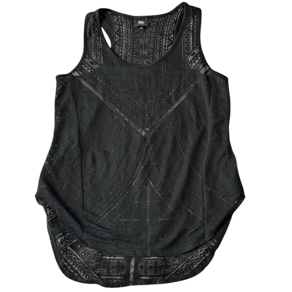 Mossimo Black Tribal Print Racerback Tank Top Sheer High-Low Hem Size M